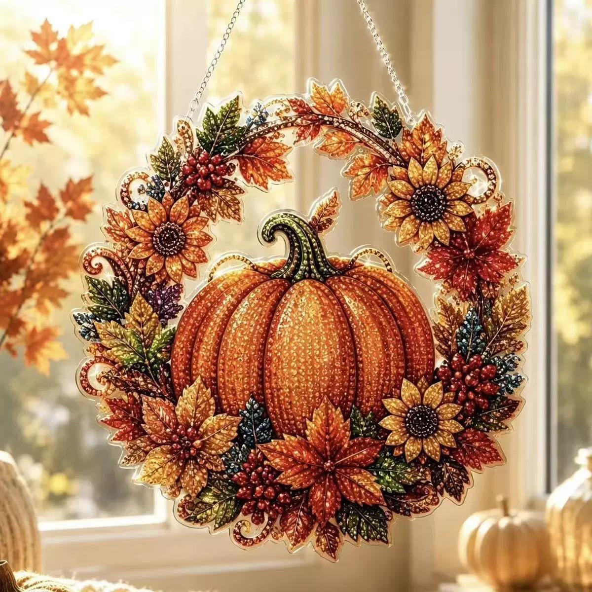 Resin Art Flower - Halloween Pumpkins Diamond Art Hanging Ornament