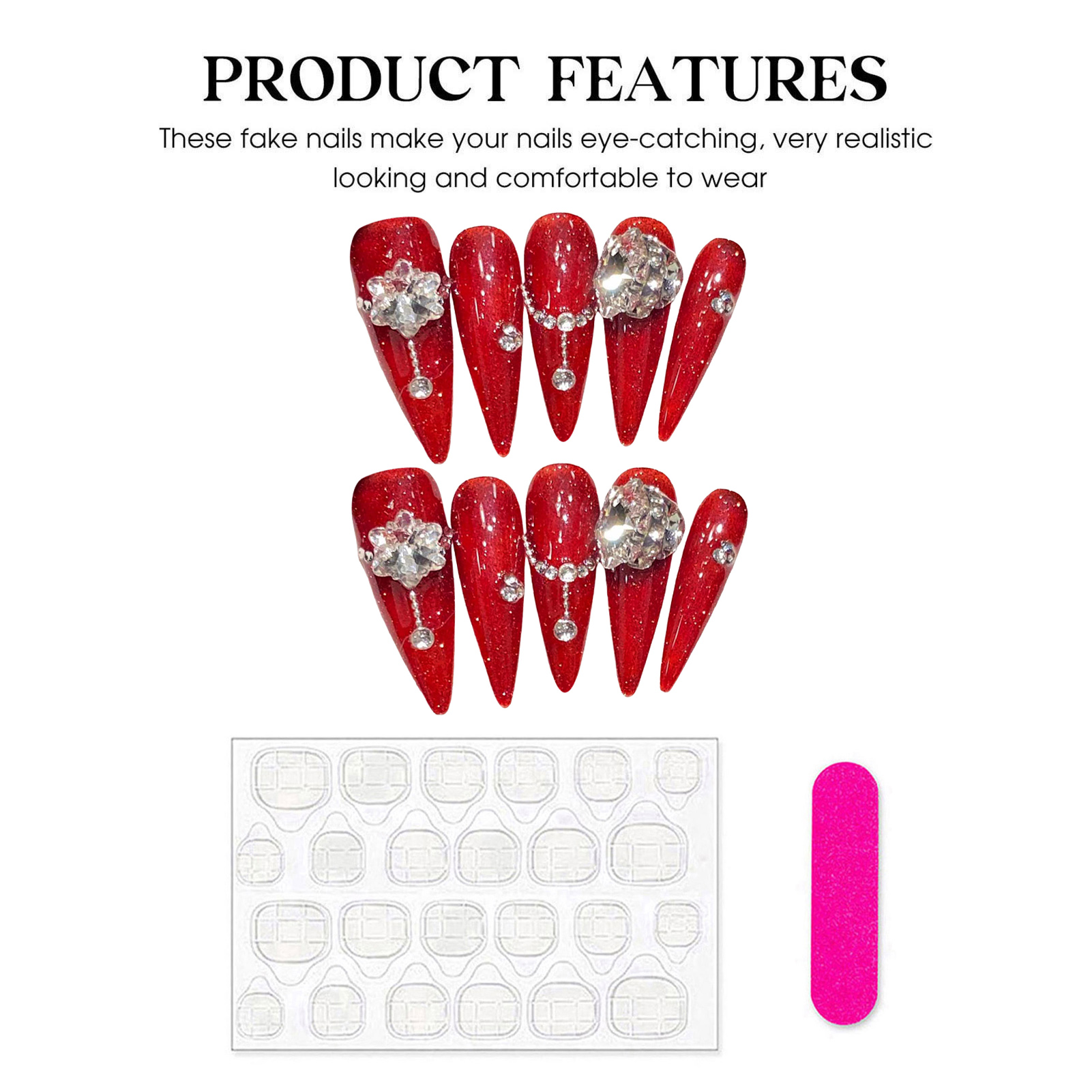10pcs Handmade Red False Nails - Resin Art Flower ulasan dan harga