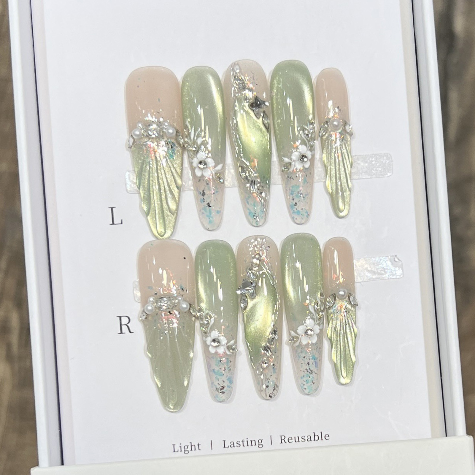 10pcs Long Almond Fake Nails T - Resin Art Flower ulasan dan harga