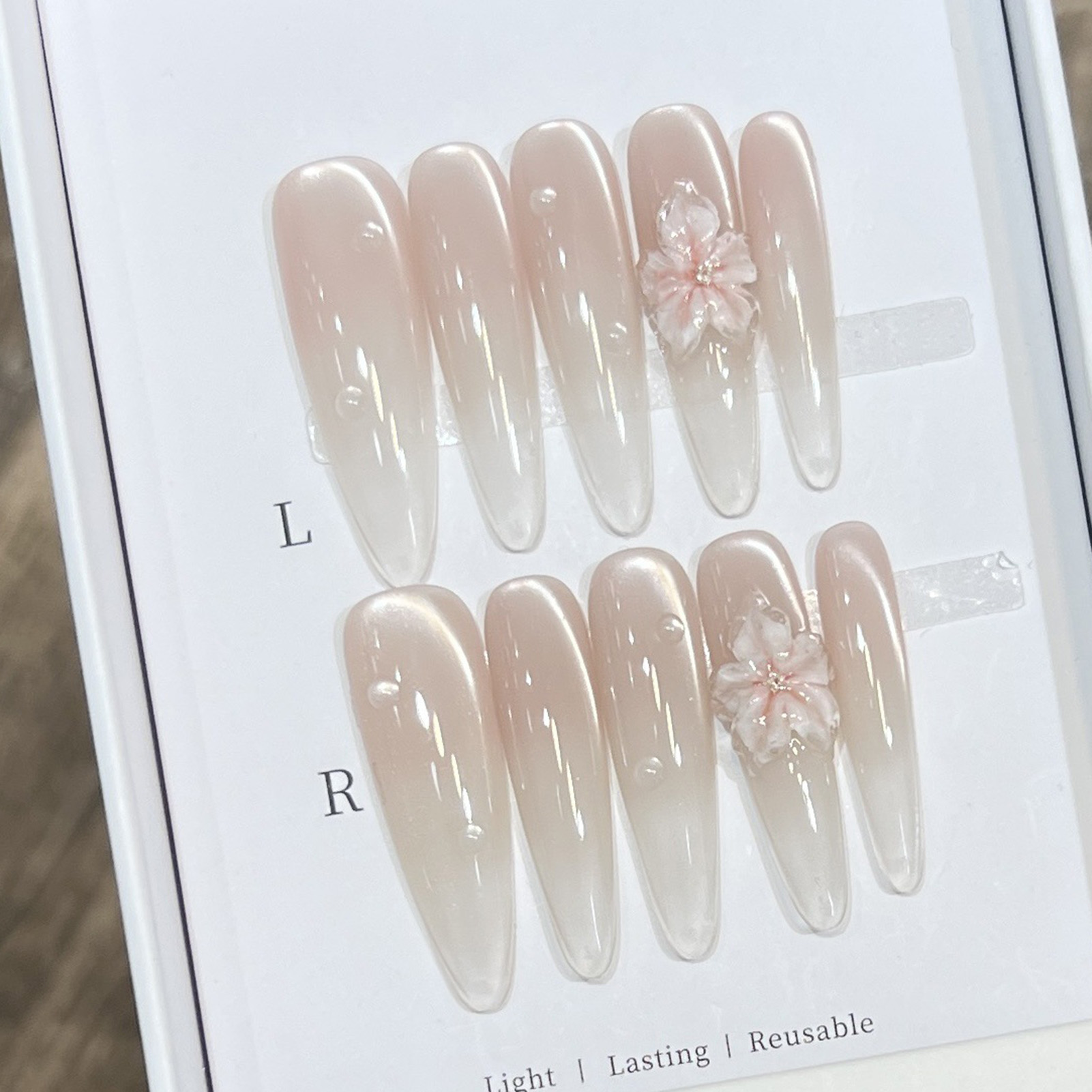 10pcs Long Almond Fake Nails T - Resin Art Flower ulasan dan harga