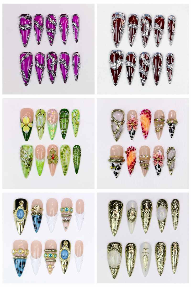 10Pcs Long Stiletto Press-On N - Resin Art Flower ulasan dan harga