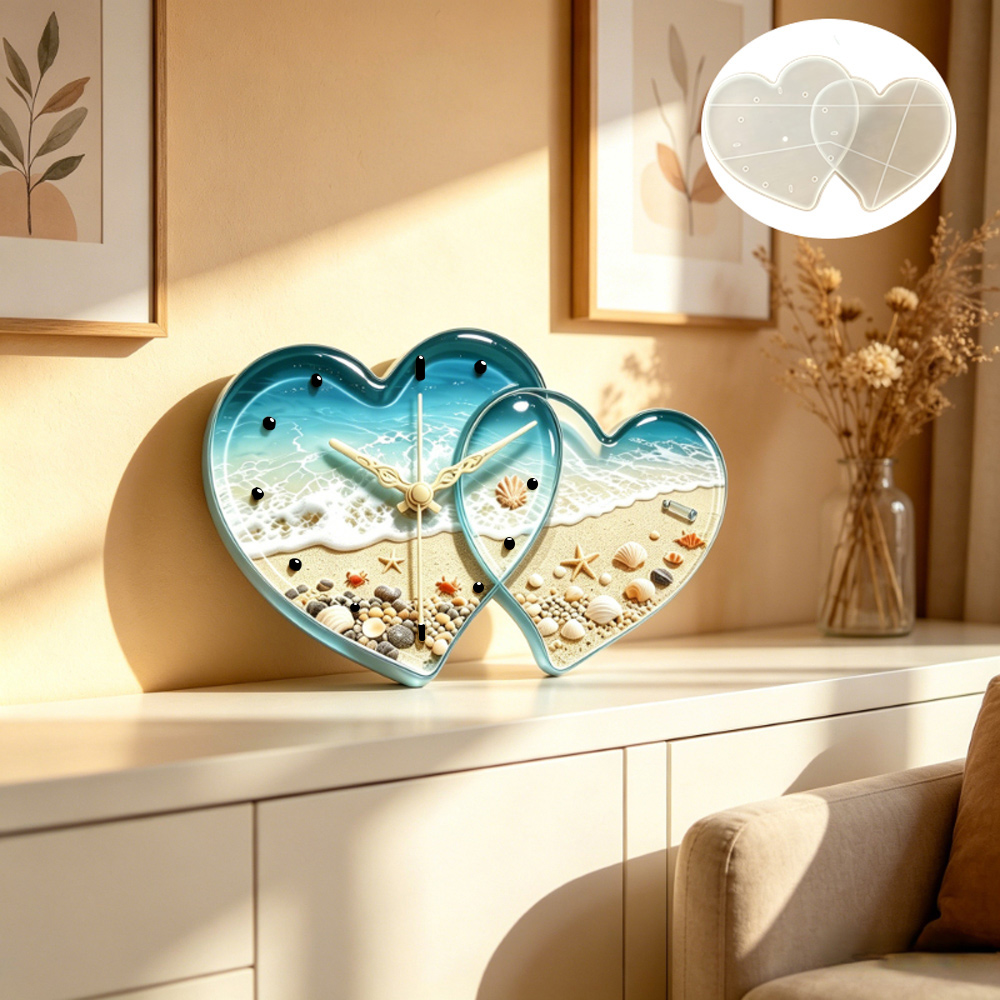 Love connected heart shape clo - Resin Art Clock ulasan dan harga