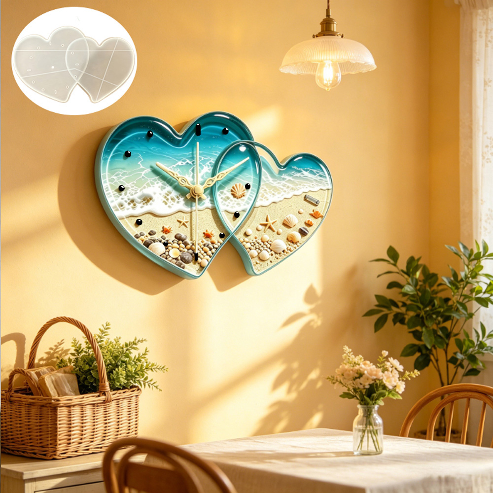 Love connected heart shape clo - Resin Art Clock ulasan dan harga
