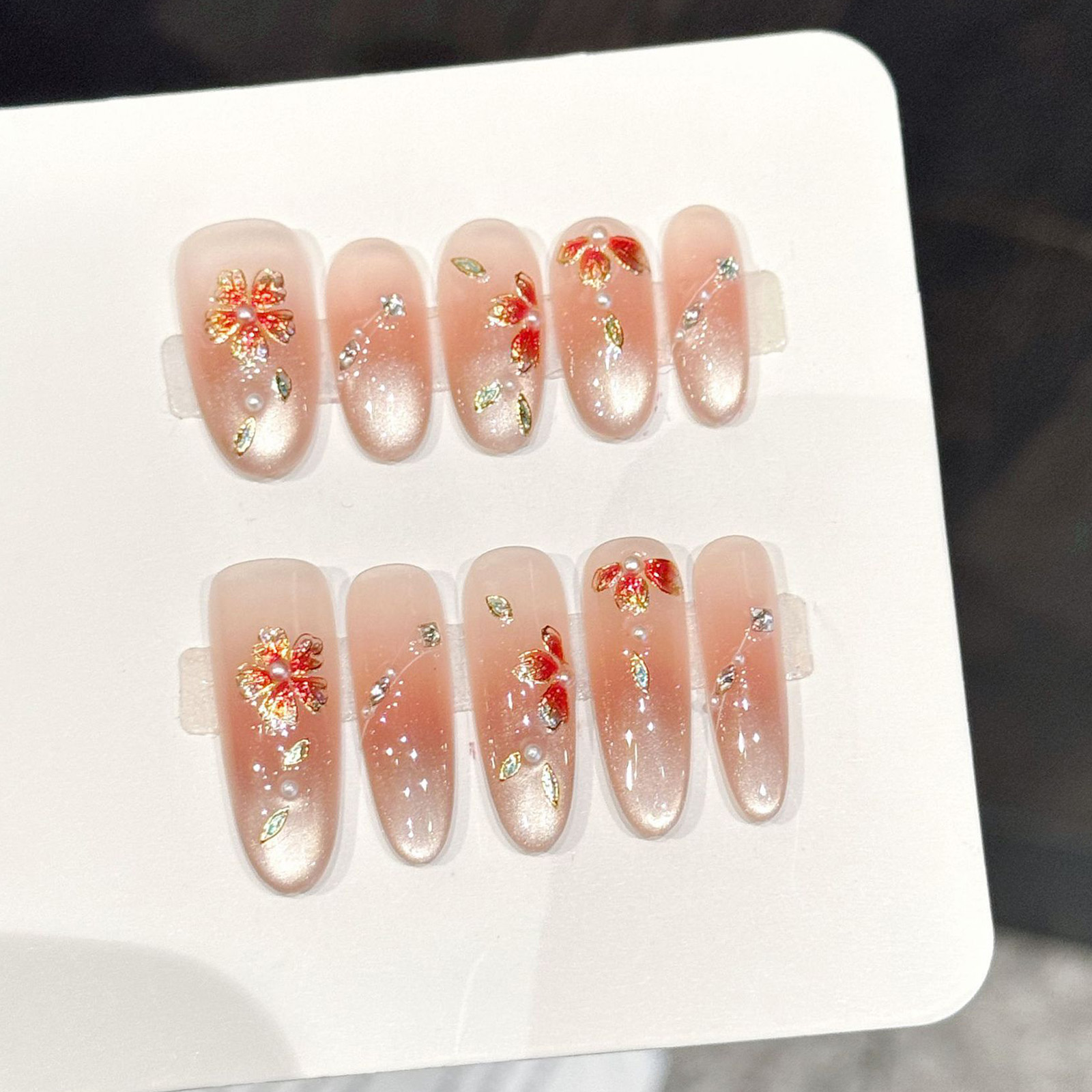 10pcs Handmade Fake Nails Pres - Resin Art Flower ulasan dan harga